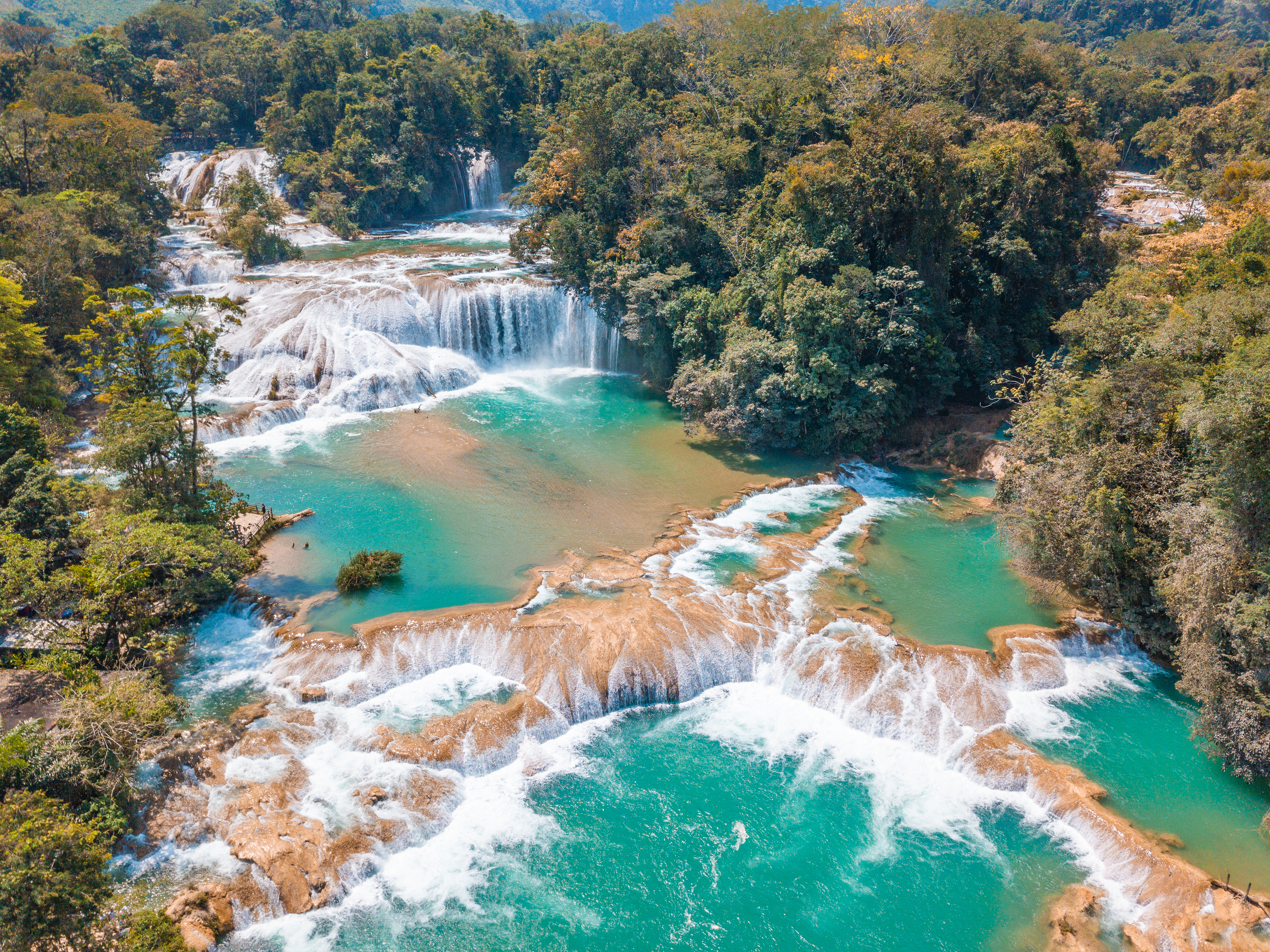 Shutterstock 1434930617 Aerial View Of The Majestic Turquoise Waterfalls At Agua Azul In Chiapas, Mexico