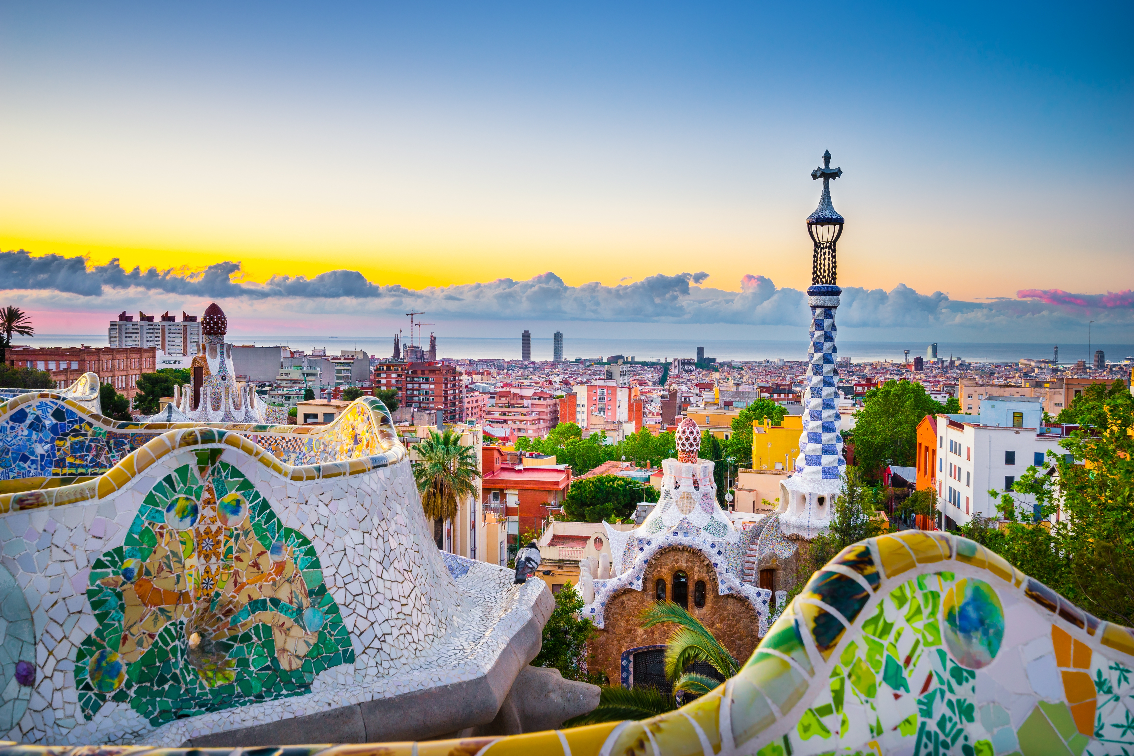 Shutterstock 2136649121 (Barcelona At Sunrise Viewed From Park Guell, Spain)