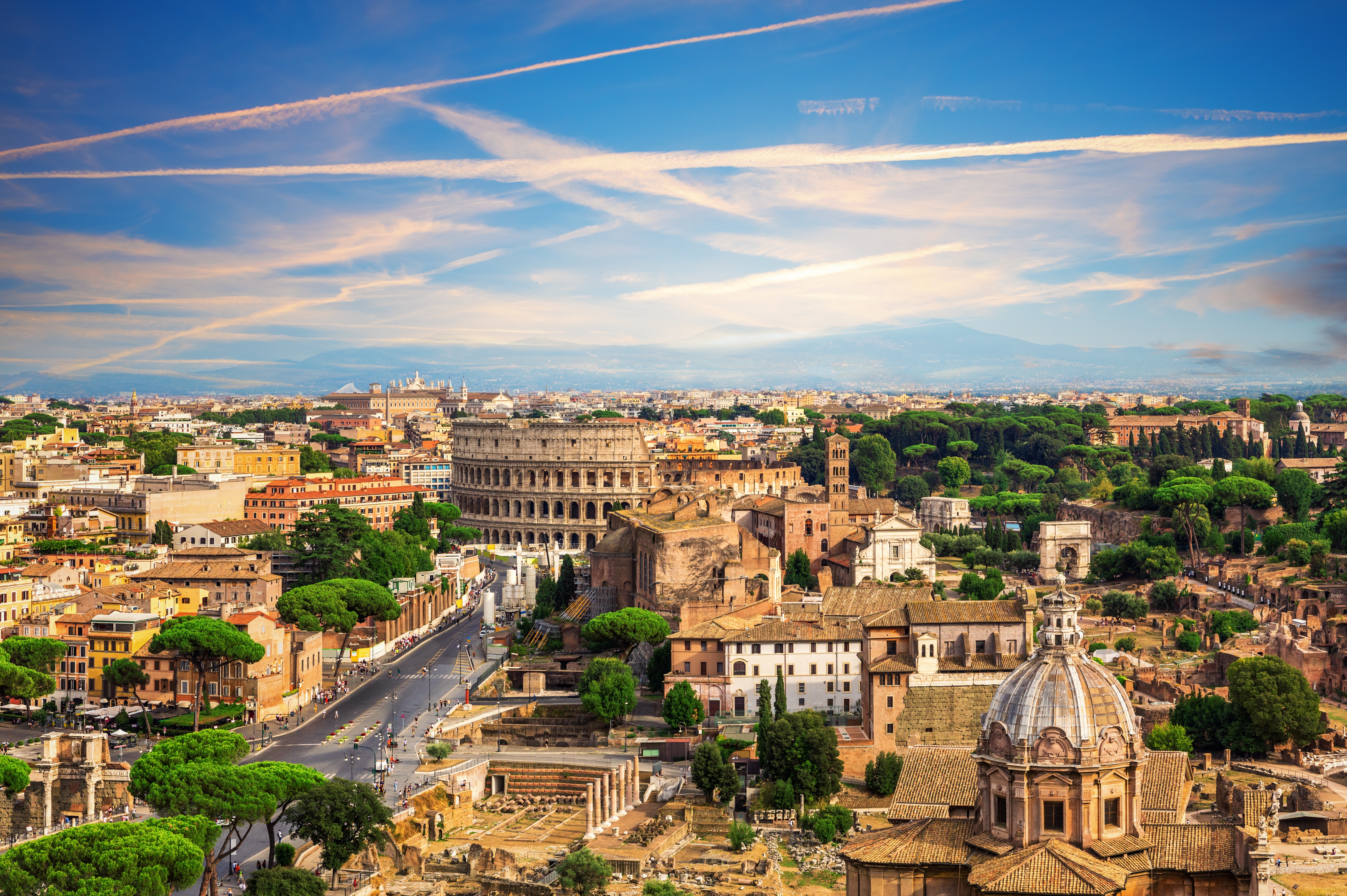 Shutterstock 2415983969 (Rome Downtown Exclusive Aerial View, Roman Ruins Near The Coliseum, Italy)