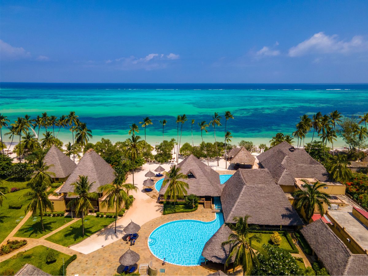 Neptune Pwani Beach Resort & Spa Zanzibar Aerial Swimming Pool And Ocean
