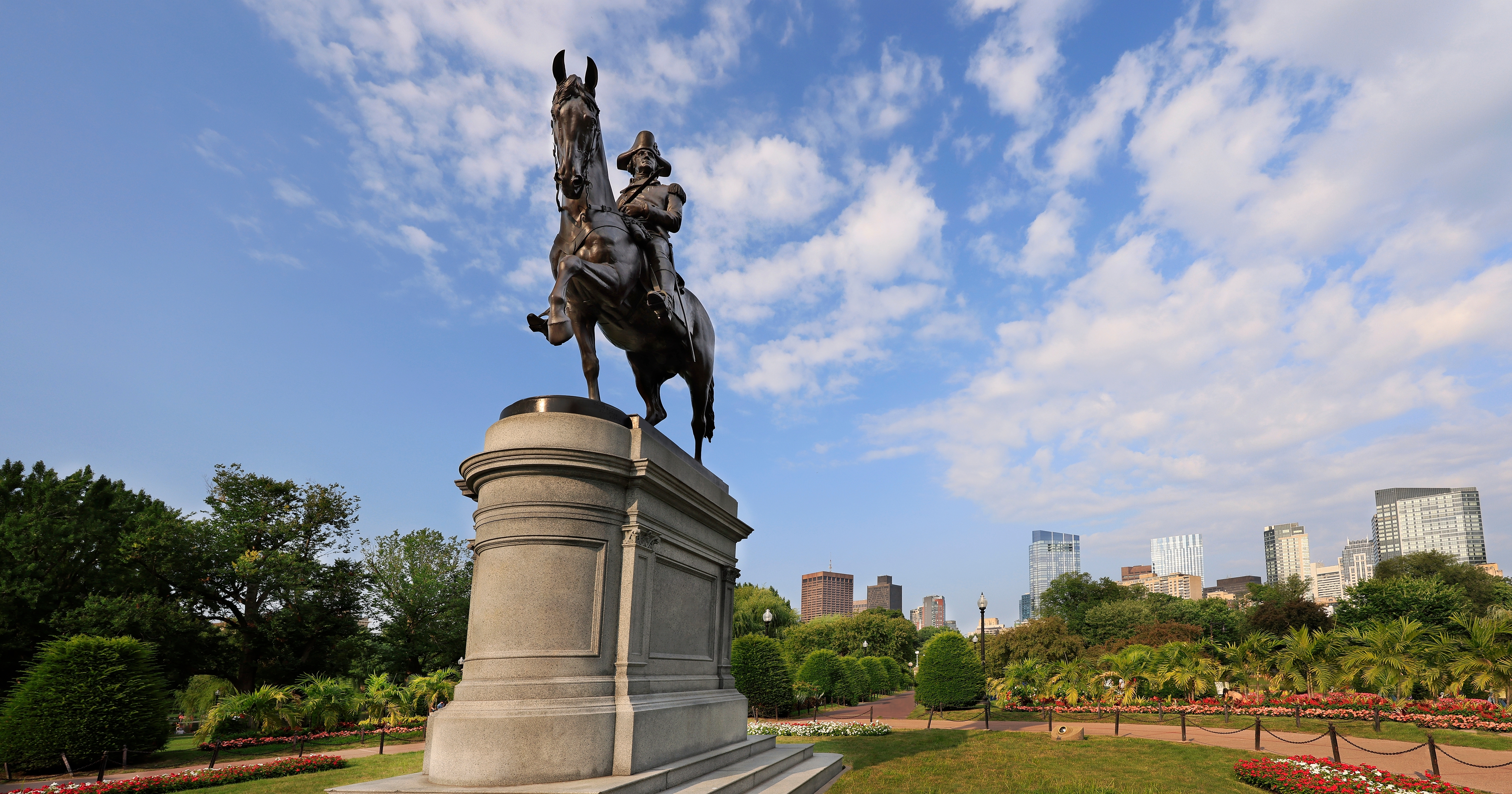 Shutterstock 2496789097 Boston, September 27, 2024, USA Boston Skyline With The Equestrian Statue Of George Washington On The Foreground In The Public Garden, USA