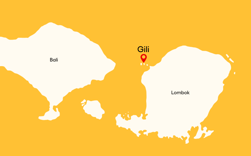 Kort over Bali med visning af Gili øerne.