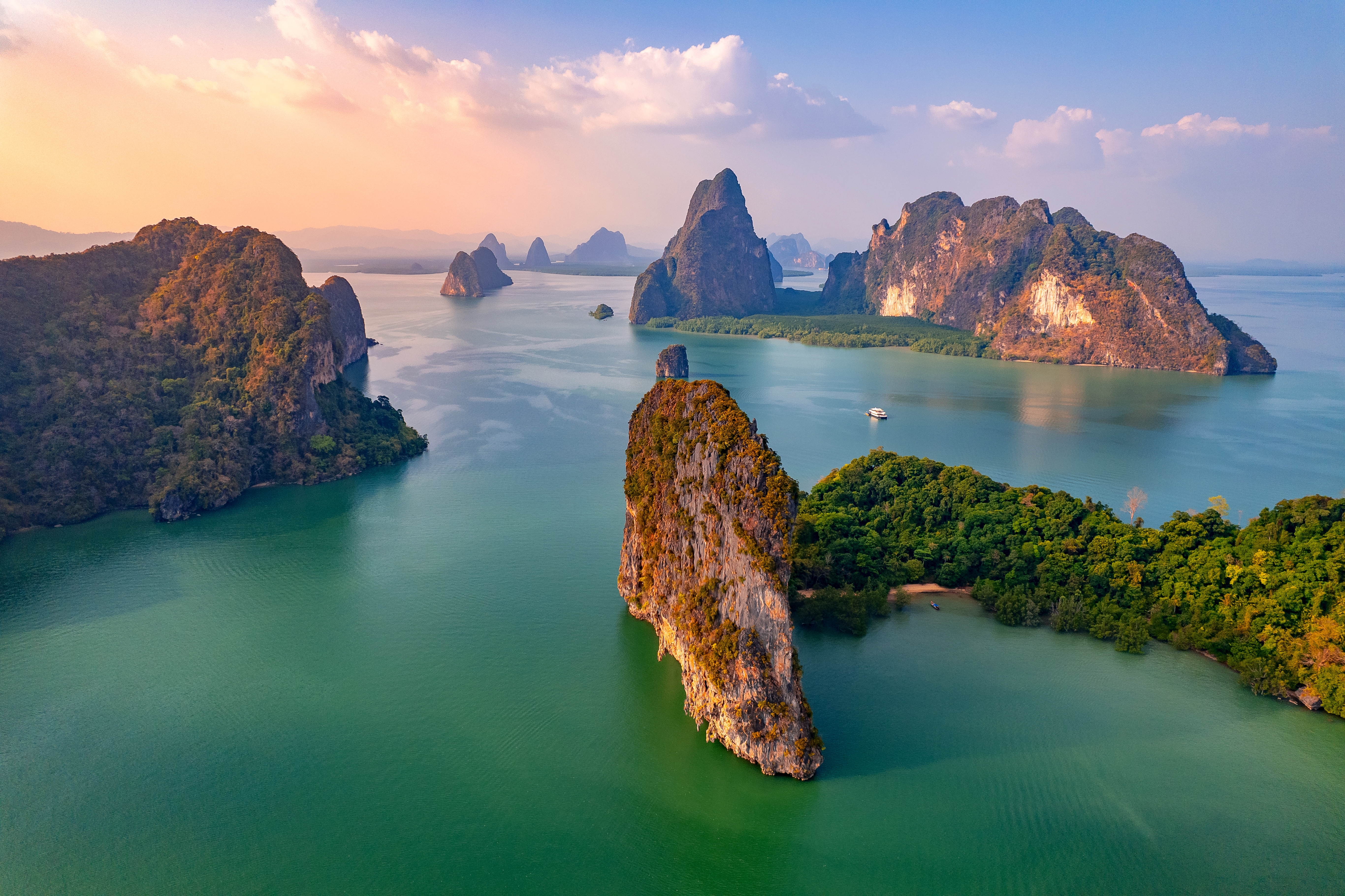Shutterstock 2507690929 (Beautiful Nature Of Thailand, Sunset Landscape Hong Tropical Island And Phang Nga Bay In Turquoise Sea, Aerial View. Travel Trip On Asia Concept.)